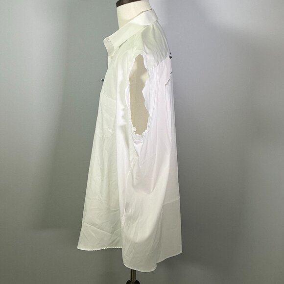 VETEMENTS Patched Back Sleeveless Unisex Size L White Button Shirt NWT - Picture 4 of 7